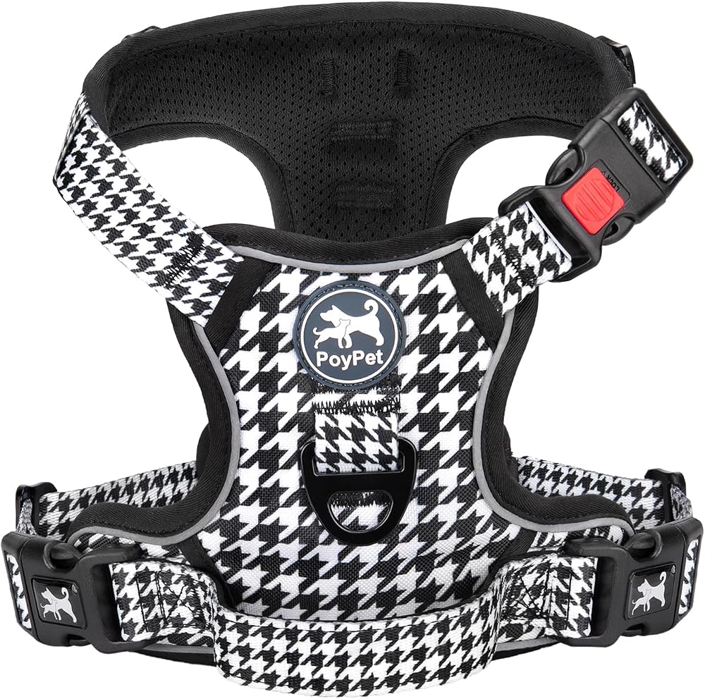 PoyPet No Pull Dog Harness Reflective Front & Back Leash Attachments Large