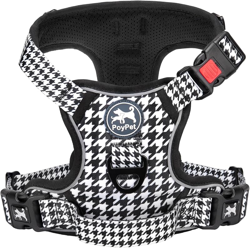 PoyPet No Pull Dog Harness Reflective Front & Back Leash Attachments Large