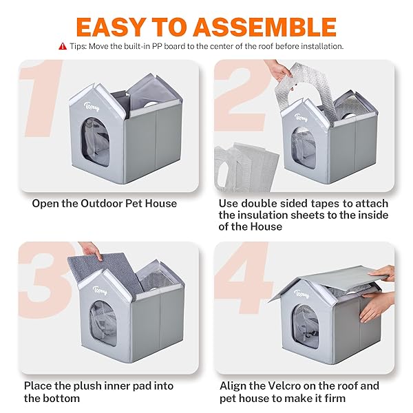TOOZEY INSULATED OUTDOOR CAT HOUSE WITH 4 BONUS INSULATION SHEETS – WEATHER-RESISTANT, EASY ASSEMBLY, DURABLE FERAL CAT SHELTER WITH REMOVABLE SOFT MAT FOR WINTER PROTECTION, GREY
