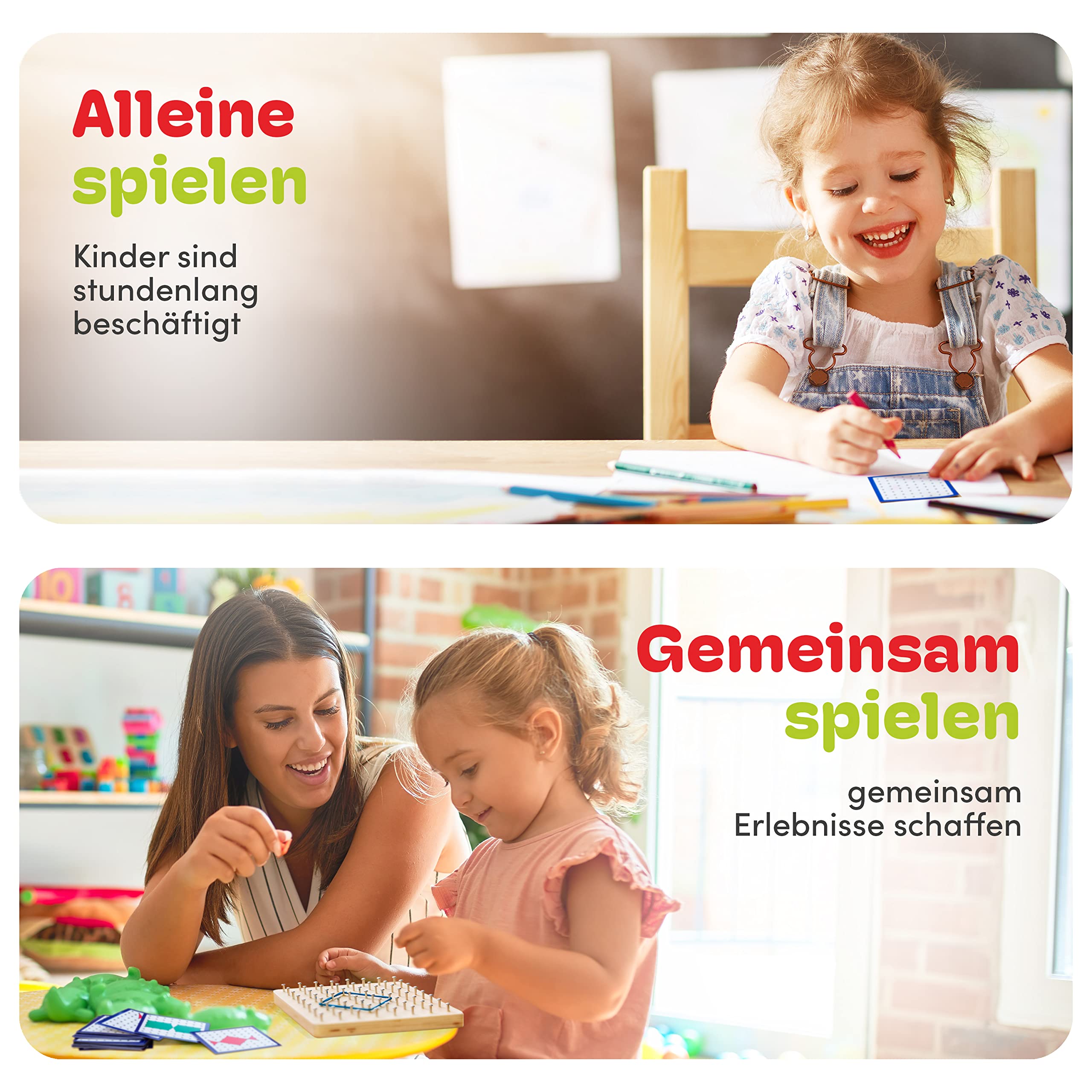 CUBIDI® Kreatives Montessori Geobrett für spannende Figuren - Feinmotorik Lernspielzeug - Geoboard ab 5 Jahre Geschenk für Jungen und Mädchen - Sequenzielle Puzzles 5