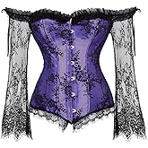 Corset Tops for Women with Sleeves Bustier Tank Overlay Lace Floral Sexy Costumes