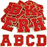 CHRORINE 26/52/104 Pcs Self Adhesive Chenille Letter Patches A-Z, Also Supports Sew or Iron on, Embroidered Alphabet Patches Stickers for DIY Clothing, Bags, Hats (26, Red, Height 2.16″)