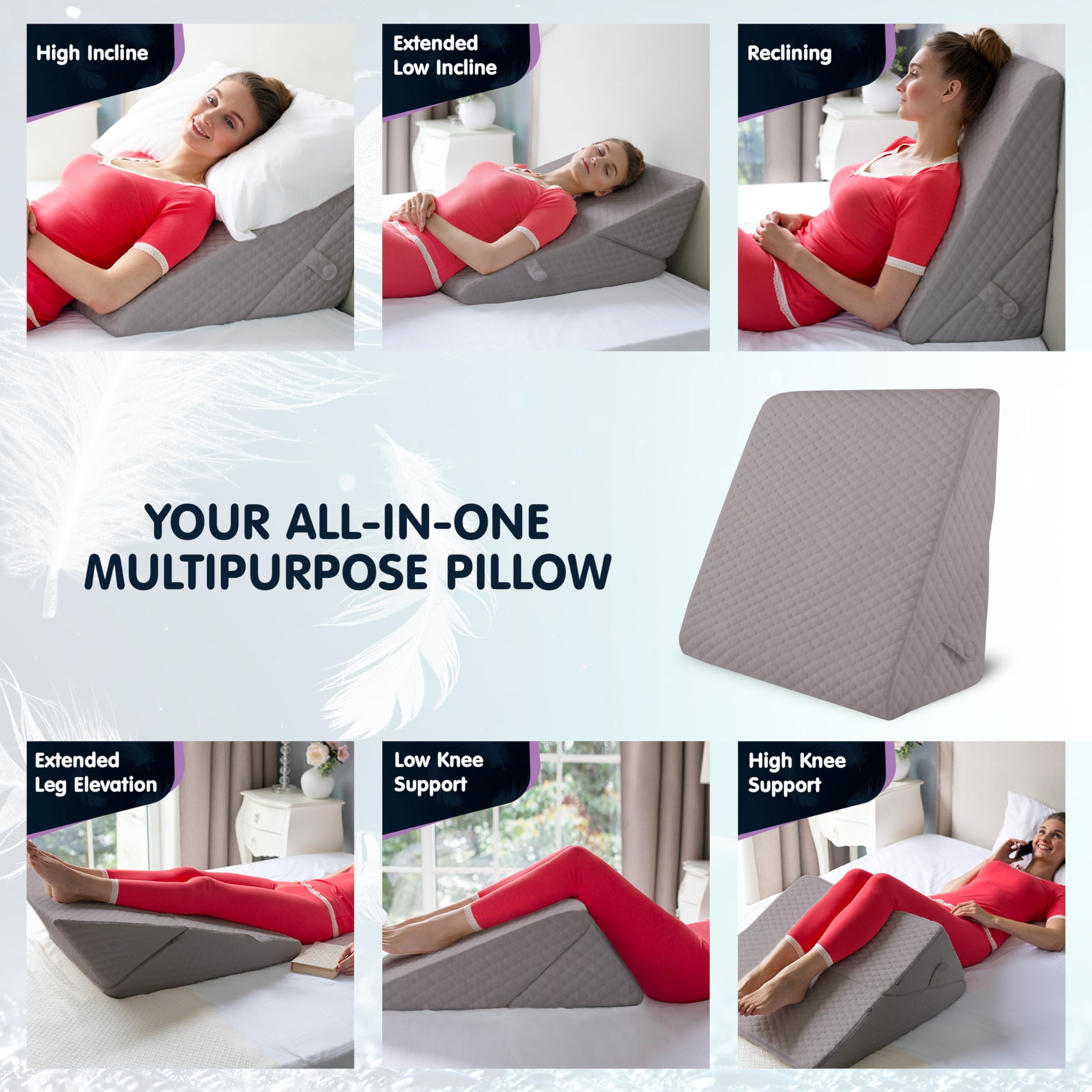 Wedge Pillow for Sleep Apnea, 12 Inch Adjustable Height Bed Wedge Pillow for Headboard, Gerd, Acid Reflux Relief, Snoring, and Post Surgery Recovery. Bed Pillow for Sitting Up in Bed