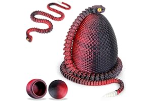 SUMLAND 3D Printed Snake Eggs with Snake Inside,3D Printed Snake,3D Printed Animals,23.22 Inch Crystal Snake Fidget Toys,Articulated 3D Snake with 3D Snake Eggs Black Red