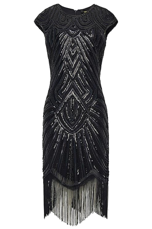BABEYOND Damen Kleid Retro 1920s Stil Flapper Kleider voller Pailletten Runder Ausschnitt Great Gatsby Motto Party Kleider Da