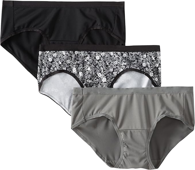 Hanes Women's Utlimate Microfiber Hipster Panties, Black/Flicker Flower/Pewter, 7 (Pack of 3) at
