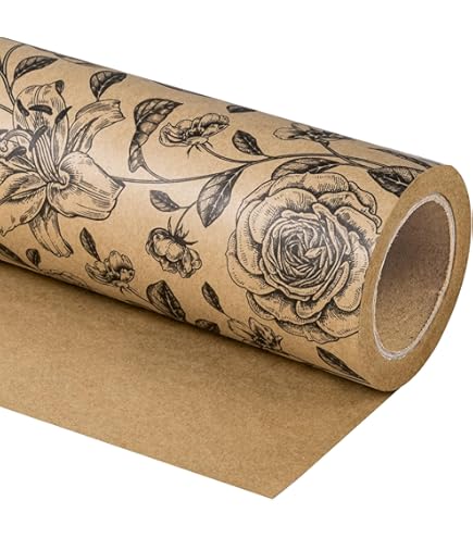RayofSun Wine Red Floral Wrapping Paper Roll 17 In X