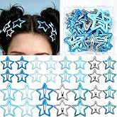 YGDZ Blue Star Hair Clips,Glitter Hair Barrettes Y2K Blue Hair Accessories | 30 PCS Blue Snap Cute Star Hair Clips, Metal Y2K Accessories for Women, Girls, Teens, Rave Accessories for Concerts, Party