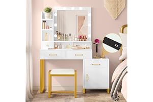 DWVO Vanity Mirror with Lights, Drawers, and Adjustable 3-Color Lighting - White