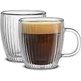 JoyJolt Fluted Glass Espresso Cups, 5.4oz Espresso Cup - Set of 2 Espresso Mugs