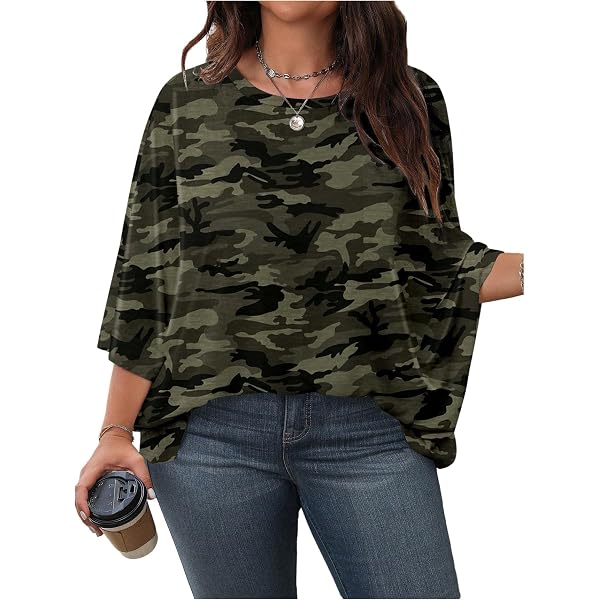 トップス 193 CAMOUFLAGE 3/4 SLEEVE TOP igusa slqdgmryz 3/4 Length Sleeve Womens Tops Camo Shirt Printed Crew