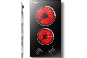 Cooksir 2 Burner Electric Cooktop - 12 Inch Built-in Electric Stove Top 3000W, Radiant Electric Stovetop with 9 Power Level, Knob Control, Auto Shut Down Protection, 220-240V Hard Wired (No Plug)