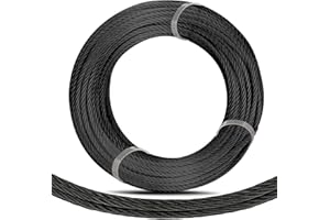 Tongmo 1/4" Black Wire Cable, 50FT Stainless Steel Wire Rope, Aircraft Cable for Backyard Zipline, Deck Railing, 7 x 19 Strands Construction