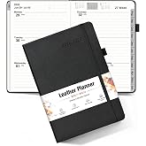 Planner 2026-2027, Academic Weekly and Monthly Calendar Planner from July 2026 - June 2027, Hardcover Leather Daily Agenda Book with Tabs, College School Organizer for Student Teacher, A5 (5.75" x 8.38"), Black