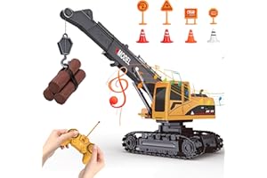lausomile 6 Channel RC Tower Crane for Kids - 1/22 Remote-Control-Crane Toy with 2 Batteries, Rotating Lift Construction-Vehicles with LED Lights, Excavator Toy for Ages 3-12+ Years Old Boys & Girls