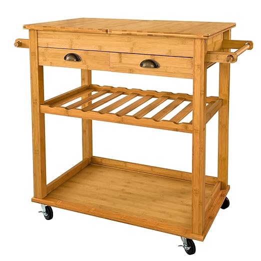 title=SoBuy Carrello di servizio, Carrello cucina,Scaffale da cucina,in Bambù,