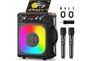HWWR Karaoke Machine, Portable Bluetooth Speaker with 2 Wireless Microphones for Adults & Kids,Singing Machine for Parties and Gatherings, PA System Supports TWS/USB/TF/REC/AUX and TV Connected