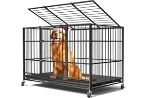 CAMMOO 48" Dog Crates for Large Dogs, Upgraded 4 Lockable Wheels, Removable Door, Dog Kennel Indoor, Max Load 300Lbs, Easy to Clean, Removable Tray, XL Dog Cage for Large and Medium Dogs