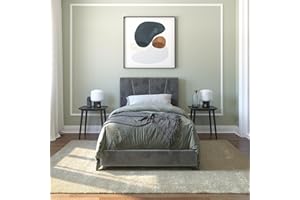 REALROOMS Maverick Velvet Upholstered Platform Bed with Tufted Headboard, Twin, Gray