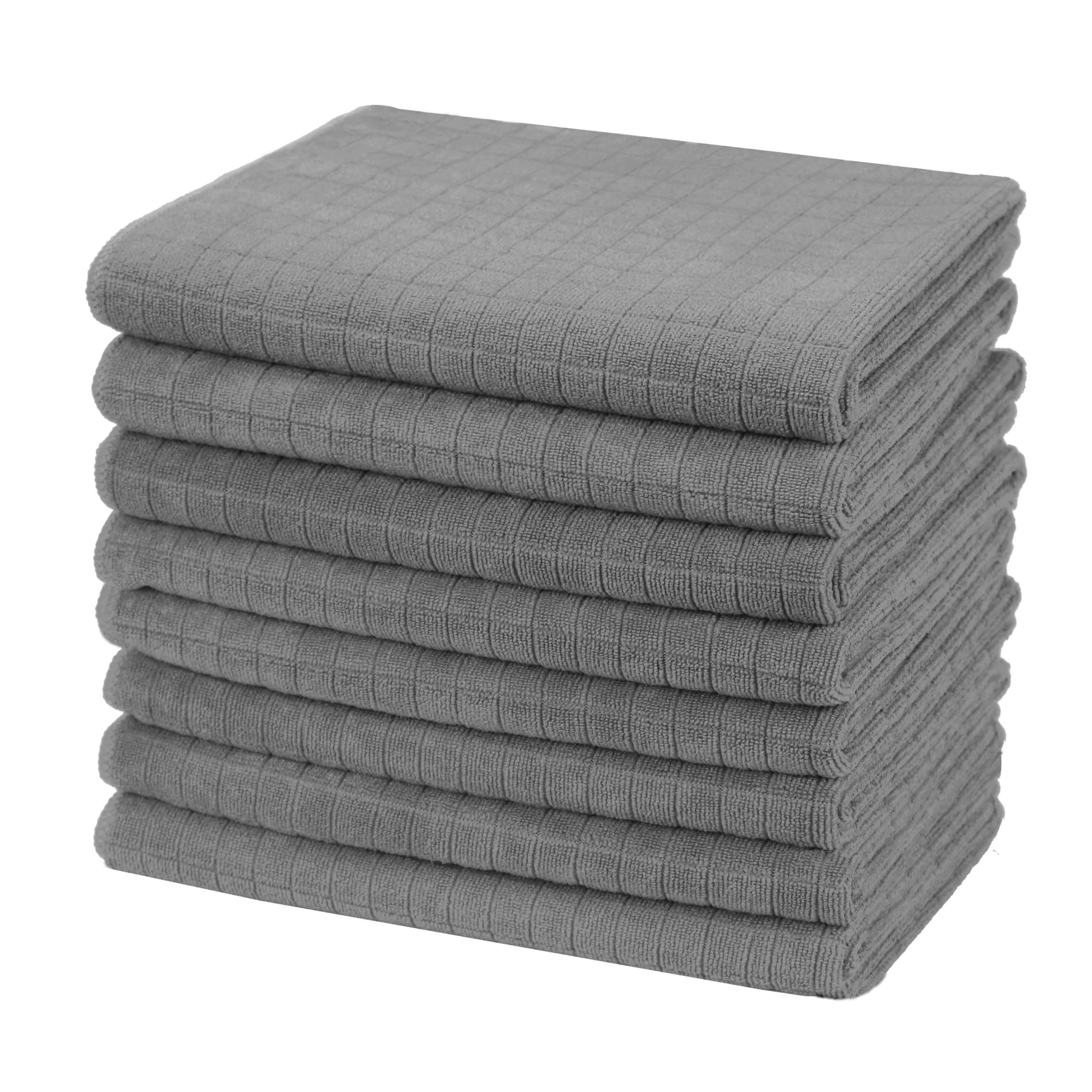 Gryeer 8 Pack Tea Towels, 100% Microfibre, Soft, Super Absorbent and Lint Free Kitchen Towels, 45 x 65 cm, Grey