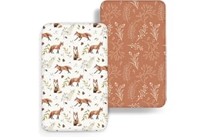ACRABROS Pack and Play Sheets, Mini Crib Sheets for Boys Girls,Snug Fitted Playard Sheet Bedding Mattress Protector,2 Pack,Fox&Leaf