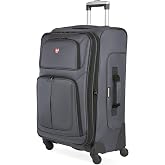 SwissGear Sion Softside Expandable Spinner Luggage Durable Lightweight Travel Suitcase, Dark Grey, Checked-Medium