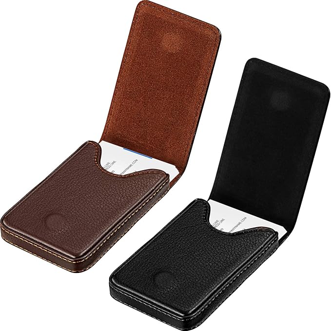 2 Pieces Business Card Holder, Vertical Version PU Leather Business