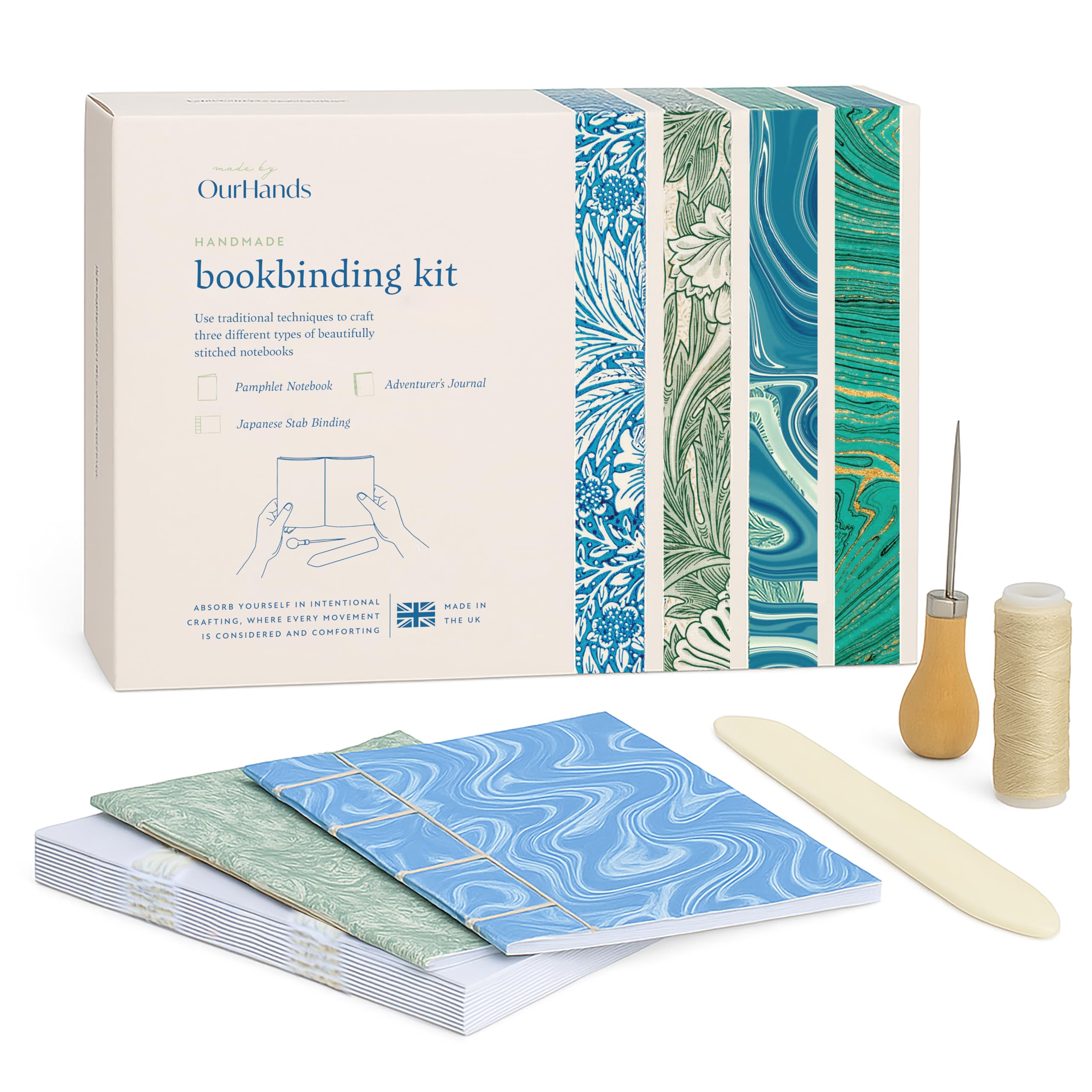 OurHands Bookbinding Kit Includes Tools, Instructions and Premium Paper to Make Three Types of Notebook