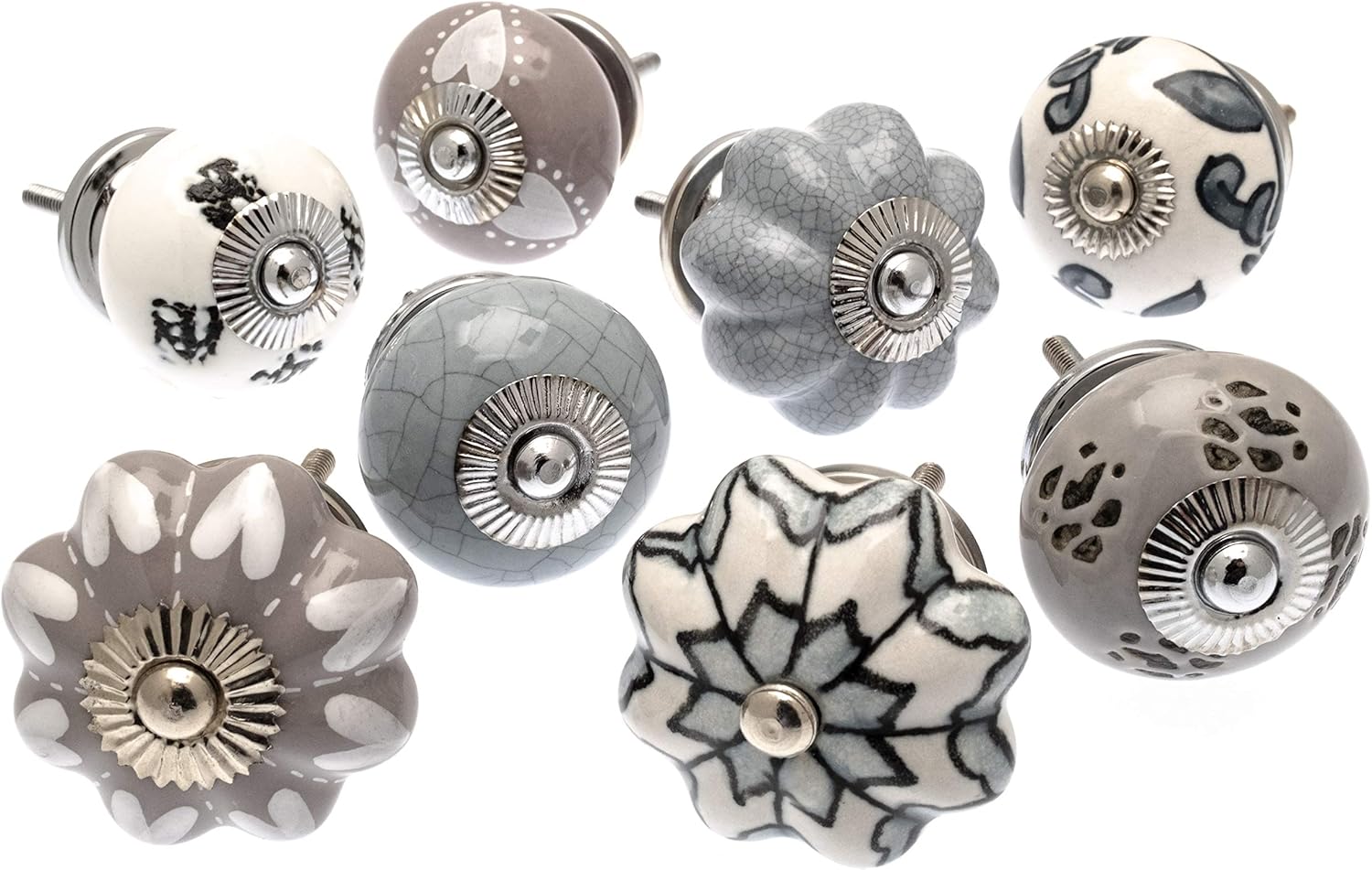 MG-700 Schrankknöpfe, Keramik, Design Mangobaum, Grau/Weiß, 8 Stück