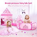 SENODEER 3PC Princess Tent Playset for Girls Pink Indoor Outdoor Kids Tent Ball view 3