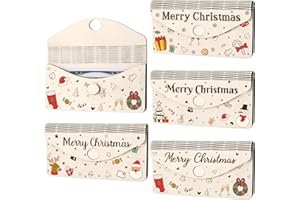 Thyle 4 Pcs Laser Cut Wooden Christmas Money Holders for Cash Gift Card Stretchable Unique Xmas Wooden Envelope Wallet Greeting Card Cash Holder Money Box Decor for Christmas Birthday Holiday Party