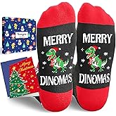HAPPYPOP Christmas Dinosaur Xmas Gift- Little Elf Socks for Adults Kids with Greeting Card