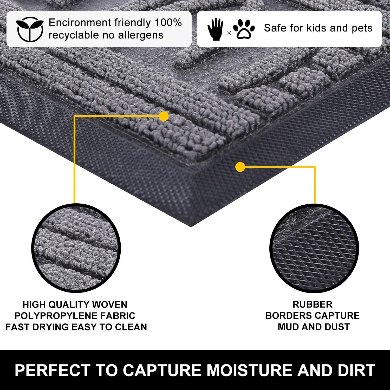OLANLY Original Durable Rubber Door Mat, 60x90cm, Heavy Duty Doormat, Indoor Outdoor, Waterproof, Easy Clean - Image 4
