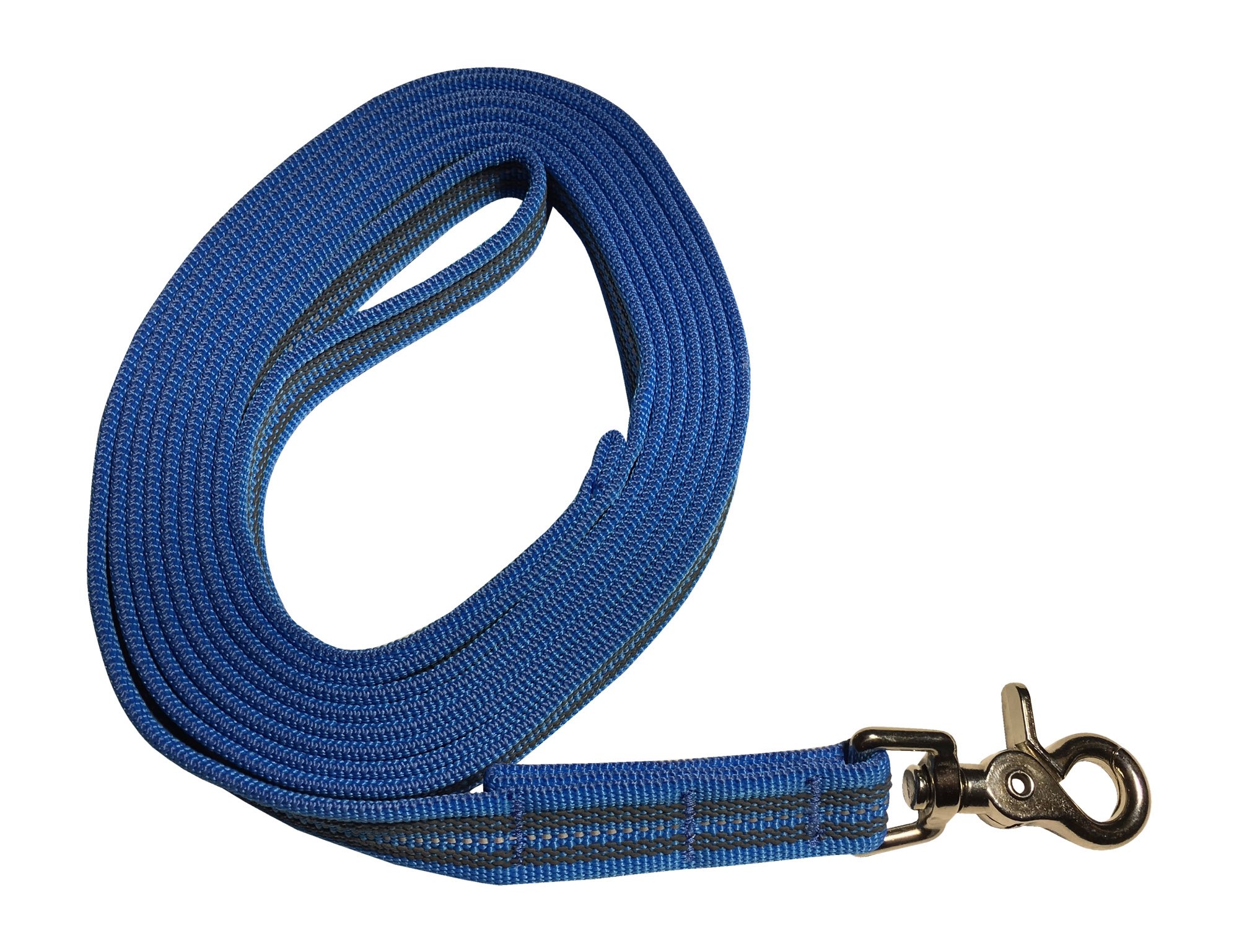 DOGS and MORE – Tracking / Training / Recall Leash = > 3 Meter with RUBBER and REFLECTIVE treads (with hand loop) in Blue