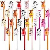 24 Pack 40 Inch Inflatable Stick Horse Blow Up Horse Head Stick Cute Blow Up Pony Stick Inflatable Horsehead Stick Balloon for West Cowboy Themed Party, 12 Colors
