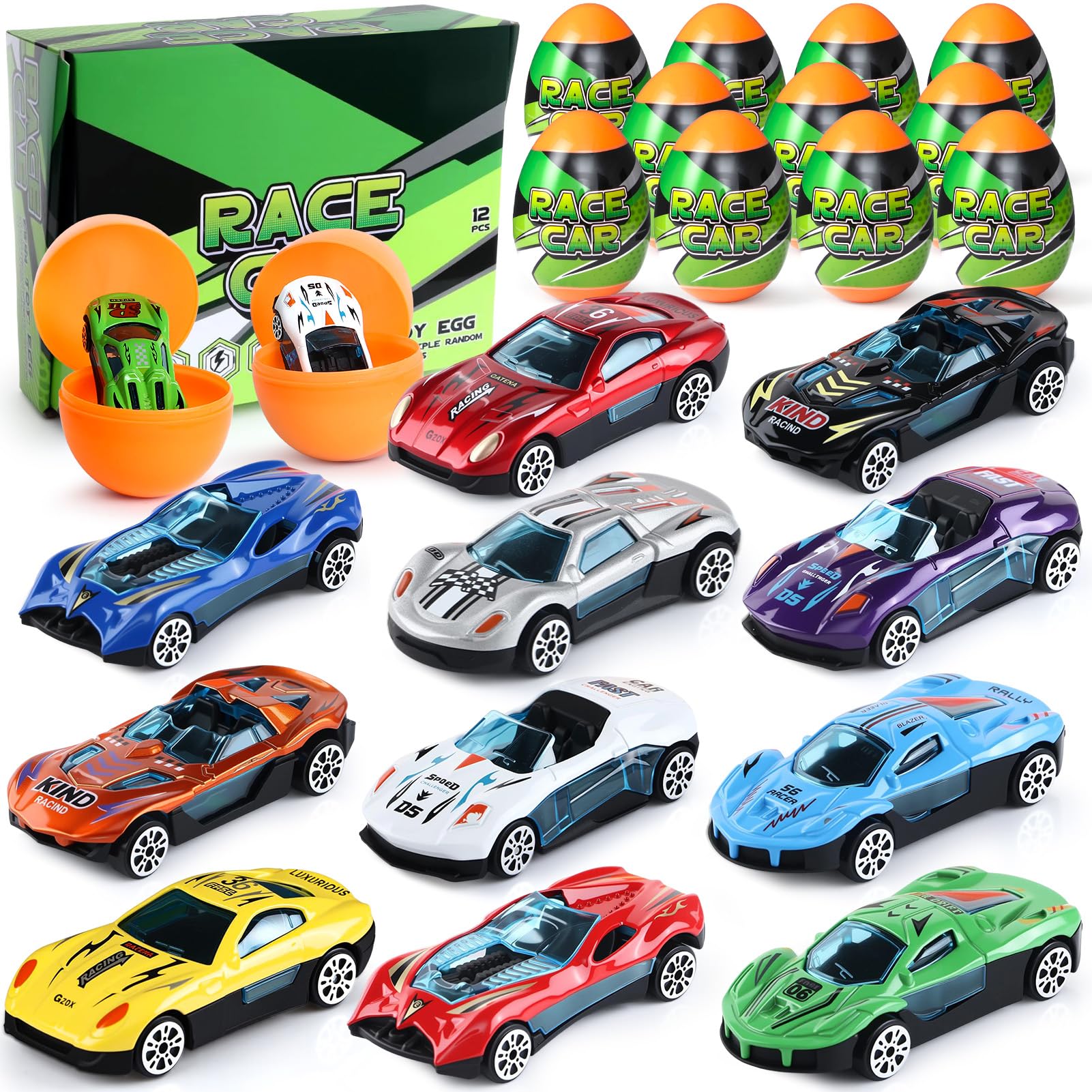 Auto Spielzeug Set Überraschungsei Spielzeugautos Druckgussautos 12 Stück Kleine Spielzeugauto Blindboxen Cars Spielzeug Autos Fahrzeuge Ostern Geburtstag Geschenk für Kinder ab 3 4 5 6 7 8 Jahre