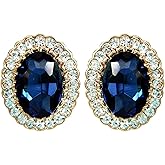 Navachi 18k Gold Plated Multicolor Oval Zircon White Crystal Oval-Shape Omega Back Stud Earrings