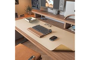 DAWNTREES Dual Sided Desk Mat,Leather Desk Pad,40"x16",Cork Desk Mat Protector,with PU Leather Valet Tray Organizer,Large Mouse Pad,Desk Writing Pad for Office and Home(Khaki)