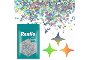 Renfio 1.75 Oz 50g Holographic Star Confetti Glitter Micro Four-Angle Star Flakes Shape Shiny Sequin Glitters Resin Sparkle Chunky Sequins for DIY Mold Art Artwork - Laser Silver