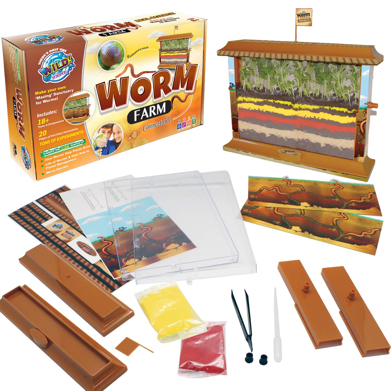WILD! Science - WS27 Worm Farm - Ages 6+ - In Home Learning Science Kit - Easy Assembly - Worm Farm, Colored Sand, Accessories and Education & Instruction Booklet