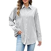 Quatrefox Women's Striped Button Down Shirts Long Sleeve Oversized Boyfriend Blouses Collared Work No Pockets Tops