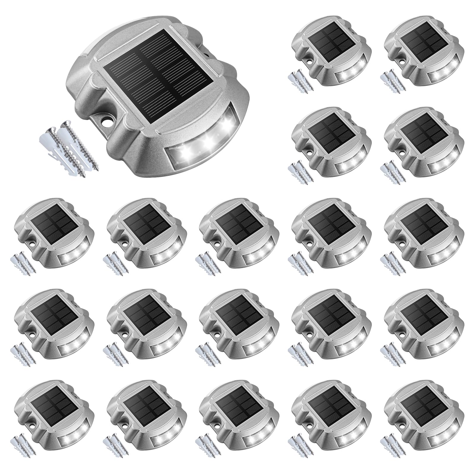 Photo 1 of VOLISUN Solar Deck Lights, 20-Pack Led IP67 Waterproof Outdoor Warning Step Lights for Driveway, Sidewalk, Garden Pathway, Yard (White)