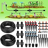 Landtouch Drip Irrigation System, 40FT 1/2" Mainline &amp; 100FT 1/4" Tubing, with Adjustable Drip Emitters Misting Sprinkler, Efficient Sprinkler System Kit for Flower Bed, Raised Bed, Greenhouse, Lawn