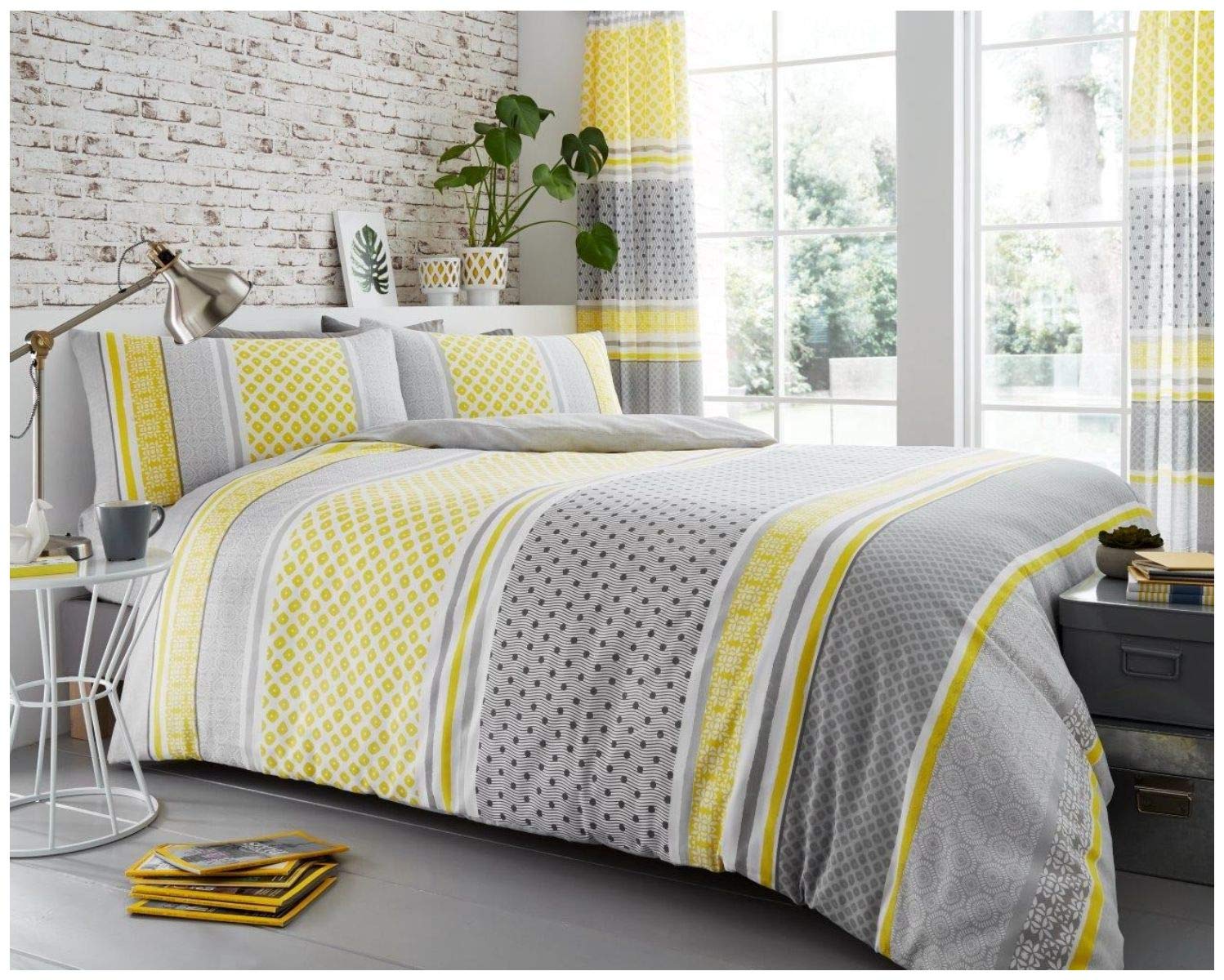 GC GAVENO CAVAILIA Reversible Duvet Cover Sets, Cosy Bedding Sets Single Size, Printed Comforter Covers, Mustard