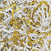 Corlcol 1LB Crinkle Cut Paper Shred Filler for Gift Box Bag and Basket On Holidays(Gold&White)