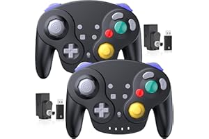 SAFFUN 2 Pack 2.4 GHz Wireless NGC Switch 2 Online Controller, GameCube & USB Receiver, Compatible with GameCube/Switch, Windows PC iOS Mac Raspberry Pi (Rechargeable)(Plug and Play) (Vibration) Black