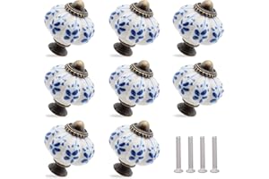 Zernmiarder Ivory & Blue Ceramic Knobs 12 Pack - Pumpkin Cabinet Knobs Retro Dresser Knobs - Vintage Drawer Pulls with Screws for Closet Drawer Cupboard Cabinet and DIY Home Project