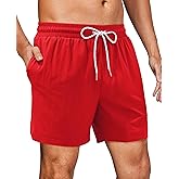 Gleeease 7inch Mens Swim Trunks: with Mesh Liner Lined Quick Dry Stretch Funny Pockets Drawstring Solid Beach Pool Vacation
