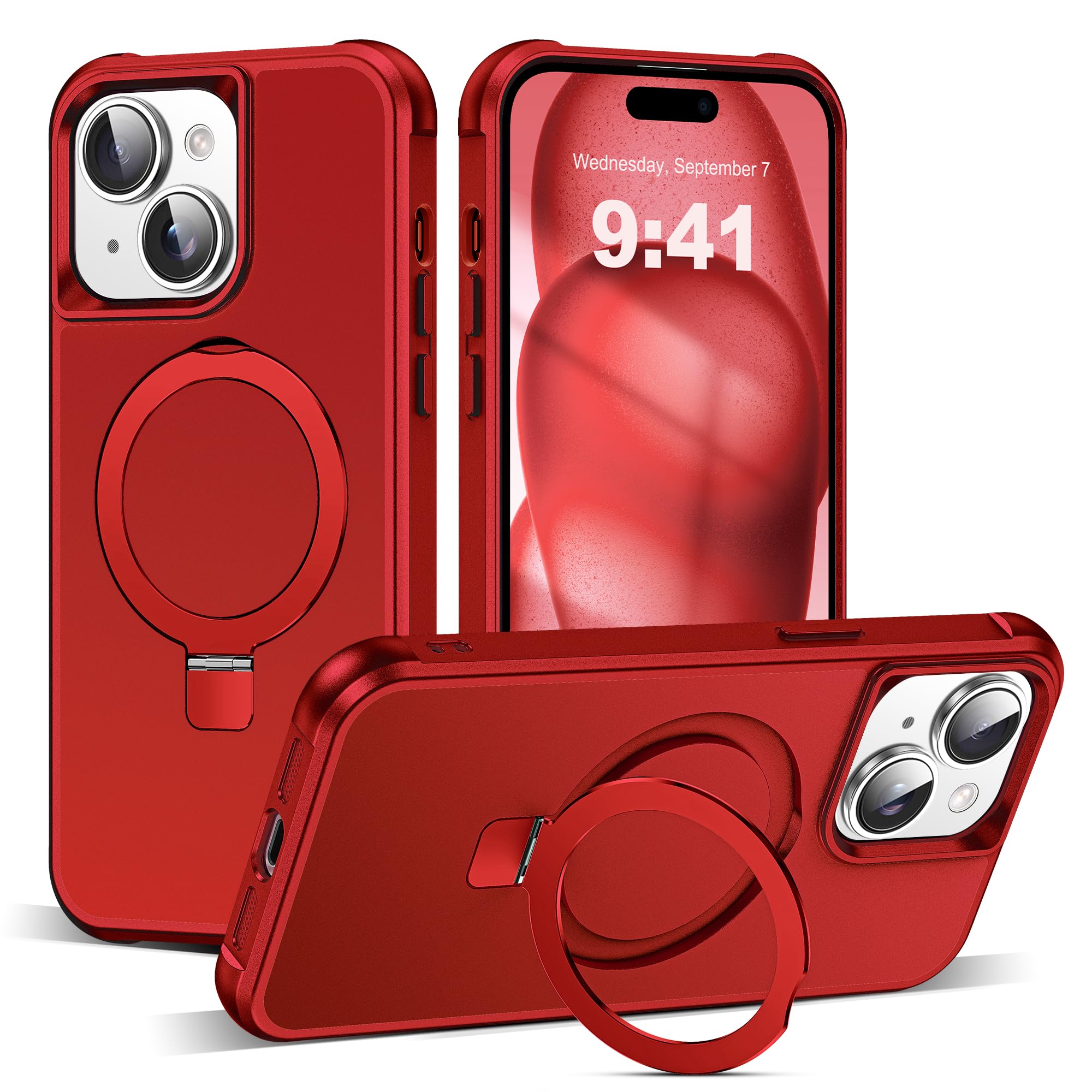 Photo 1 of TIANLI Designed for iPhone 15 Pro Case with Magnetic Invisible Ring Stand [Compatible with Mag-Safe] [Military Drop Protection] Shockproof Anti-Slip Cover for Men Women,Red