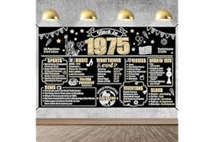 EIURTEAO Large 50th Birthday Banner Backdrop Decorations for Men Women, Black Gold Back in 1975 50 Birthday Sign Party Supplies, Happy 50 Year Old Bday Background Decor for Outdoor Indoor